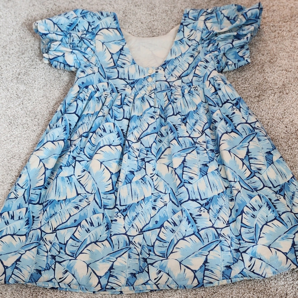 Palm Leaf Bubble Sleeve Dress